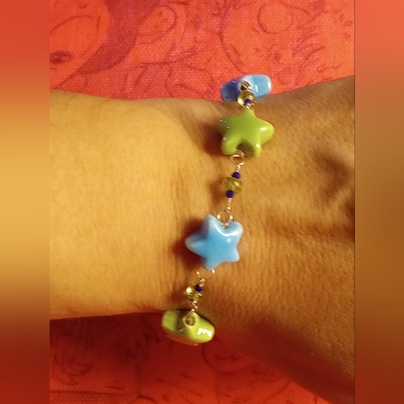 SU Bracelet "Peridot/Lapis/Pumpkin" Ceramic & Sterling silver - Picture 3 of 6